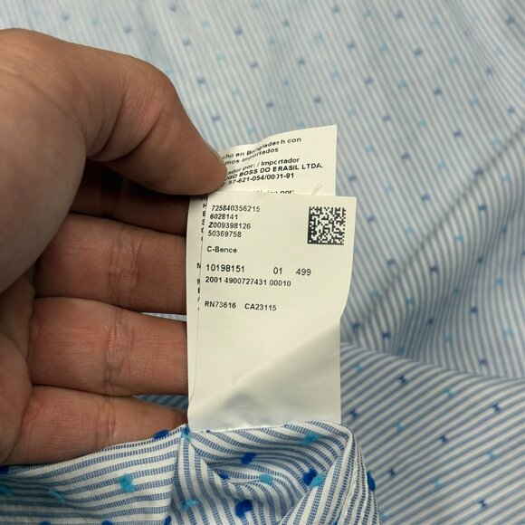 Hugo Boss Dress Shirt Long Sleeve Striped Regular Fit Cotton Blue 16 1/2 Large - Picture 10 of 11